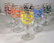 Vintage Aperitif Shot Sherry Glasses Dema CHESTERFIELD Set Six Decorated 1970'S 