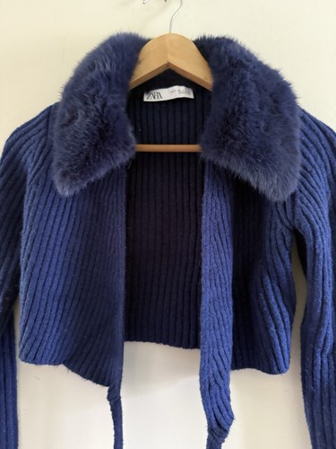 Zara blue fur collared - zara,