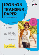 20 Sheets Inkjet Premium T Shirt Transfer Paper A4 for White and Light