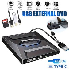 USB External DVD RW CD Writer Drive Burner Reader For Laptop PC Windows 10 11 UK