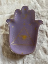 Hamsa Evil Eye Hand of Fatima key Tray Ceramic Dish Gilded Purple Hamsa Plate