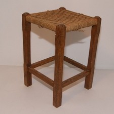 Vintage Tall Wooden Stool  /  seat Rush Woven String Top
