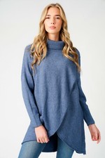 Ladies Italian Winter Long sleeve Cowl Neck Crossover Wrap Tunic Jumper Top