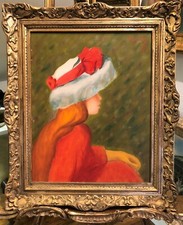 OLD MASTER STYLE Signed Renoir J B 1961" Oil Painting of a Young Lady In Red "