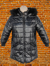 CHILDRENS GIRLS M&S BLACK FAUX FUR HOODED WINTER PUFFER PARKA COAT JACKET 134CM