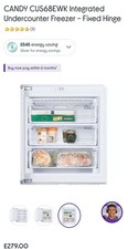 Candy CUS68EWK Integrated/Built In Under Counter Freezer, 95 Litre Capacity