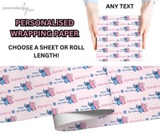 Personalised Pink LILO & STITCH BIRTHDAY Gift Wrapping Paper / Roll Any Name Age