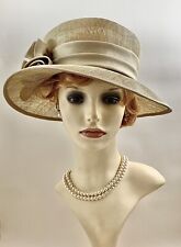 BHS Beige 100% Straw Dress Hat With Satin Surround And Large Rosette Unlined.