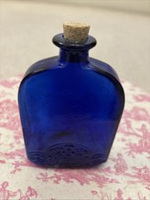 Cobalt Blue Embossed Glass Bottle With Cork Stopper Decorative