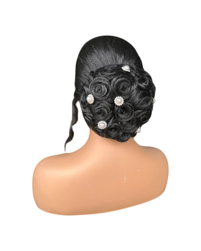 Black rose bun bridal - updo, wig