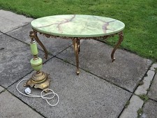 Vintage Marble/Onyx Coffee Table with Matching Large Lamp - Working Condition