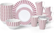 24pc Dinner Set Porcelain Crockery Plates Pasta Bowls Coffee Mugs Tall Cup Pink