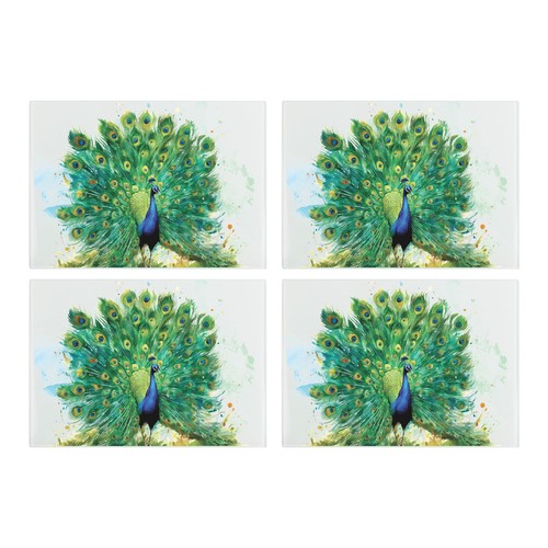 Peacock glass placemats set - placemats,