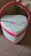Heart Shaped Flamingo Sewing Box – 10” Wide, 5” Tall – Cute Storage Tin, Few Mar