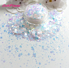Nail Art Chunky *IciCle* Xmas White Iridescent Hexagon Glitter Mermaid 5ml Pot