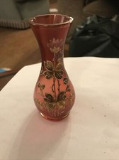 Red Glass Vase With Gold