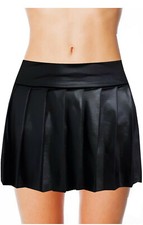 NEW WOMEN/GIRLS 12 INCHES [30 CM] BLACK WETLOOK PLEATED MICRO MINI  SKIRT