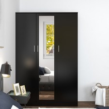 3 Door Triple Wardrobe with Hanging Rail Mirror Clothes Storage Cupboard Unit