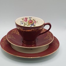 Empire Porcelain Tea Trio Tea Cup Saucer & Side Plate Stunning Maroon With Gilt