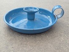 Vintage Blue Enamel Candle Holder Cottagecore Farmhouse Wee Willie Winkie Decor