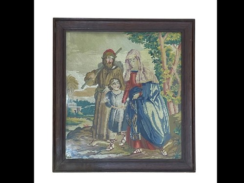 Woolwork tapestry man lady - woolwork, of