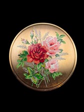 Mimosa Brass Enamel Compact – 1950s Vintage Powder Compact With Puff, 6.5cm