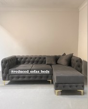 New Chesterfield Chaise Longue Corner Sofa grey Velvet Settee Couch Suite Sofa