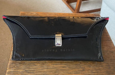 STEVEN HARKIN KYLIE STYLE CLUTCH BAG BLACK PATENT LEATHER WITH RED SUEDE LINING