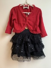 Girls Party Outfit Age 3-4, Red Gap Cardigan & Black Net Skirt- Exc Condition!