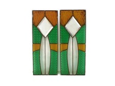 Pair antique glass stained - antique,