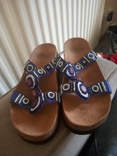 Womens Size 4 Blue Beaded Sandals Scholl