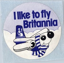 Britannia Airways I Like to Fly Airline Sticker Label Vintage Cartoon Airplane