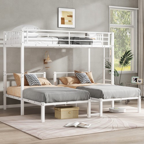 White metal triple - bunk, bed