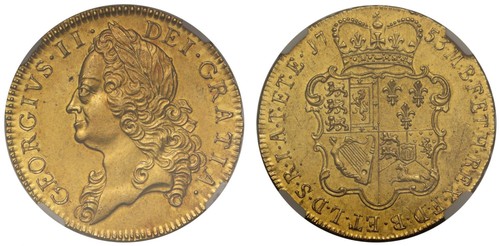 George 1753 five guineas - george, five-guineas