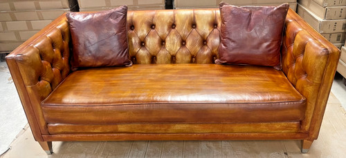 Tan leather chesterfield - tan, sofa
