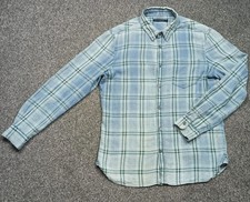French connection mens blue green check long sleeve shirt button up M Medium