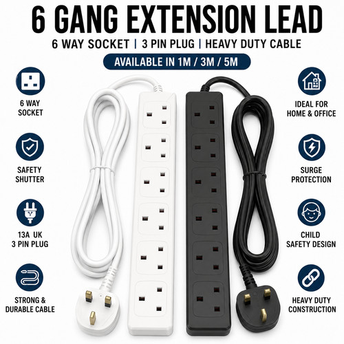 Gang extension lead 3m 5m - extension, 1m