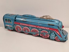 Vintage Tin Litho Friction Train International Express Locomotive Toy MF-804