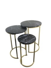 Set of 3 Round Marble Look MDF Steel Nesting Side Coffee Stacking Tables 2 Color