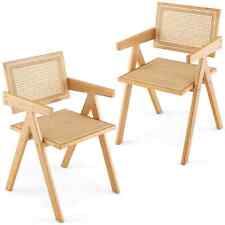 Bamboo Set of 2 Retro Weave Kitchen Chairs w/ Imitated Rattan Backrest