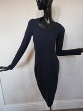 WOLFORD Wool Beautiful Neck Midi Long Sleeves Little Black Dress Size XS