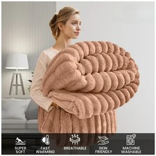 Ultra-Soft Fleece Throw Blanket Couch Bed Cozy Plush Ribbed Texture 200x240CM