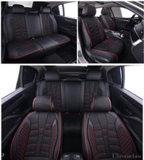 UNIVERSAL BLACK FABRIC & LEATHER SEAT COVERS FULL SET CAR VAN MOTORHOME BUS MPV 