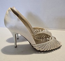 DUNE KARRIE IVORY SATIN DIAMANTE BRIDAL WEDDING PEEP TOE COURT SHOES UK SIZE 6