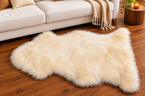Genuine sheepskin rug - genuine, ivory