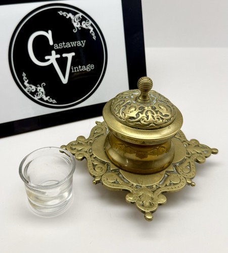 Vintage brass inkwell with - vintage,