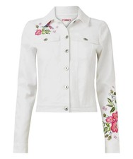 JOE BROWNS WHITE STRETCH DENIM BIRDS OF PARADISE EMBROIDERED JACKET - Size 18