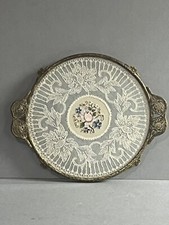 Rare Vintage Round Lace Petit Point Dressing Table/Vanity Tray Perfect Condition
