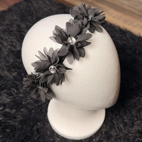 Black floral headband - black,