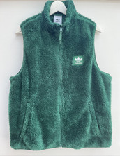 Adidas Gilet Jacket Green Fluffy Fleece Reversible Full Zip Retro Mens Small
